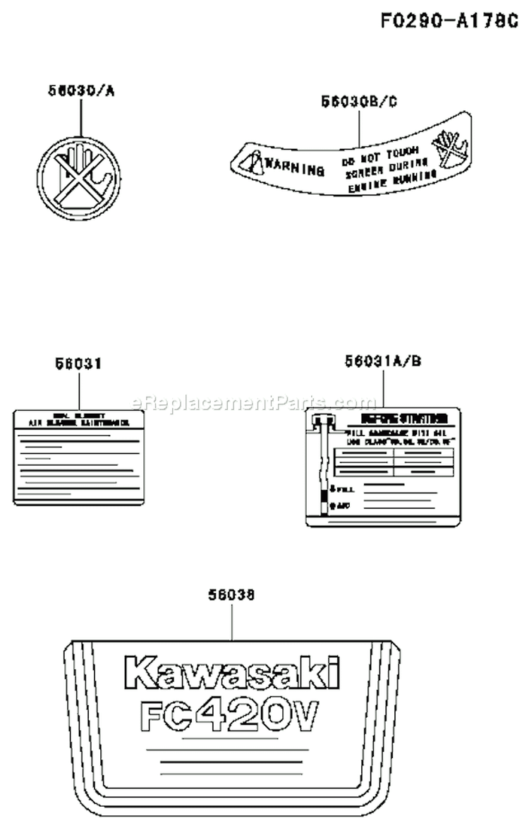 Page H Diagram and Parts List for FC420V DS17 Kawasaki Engine