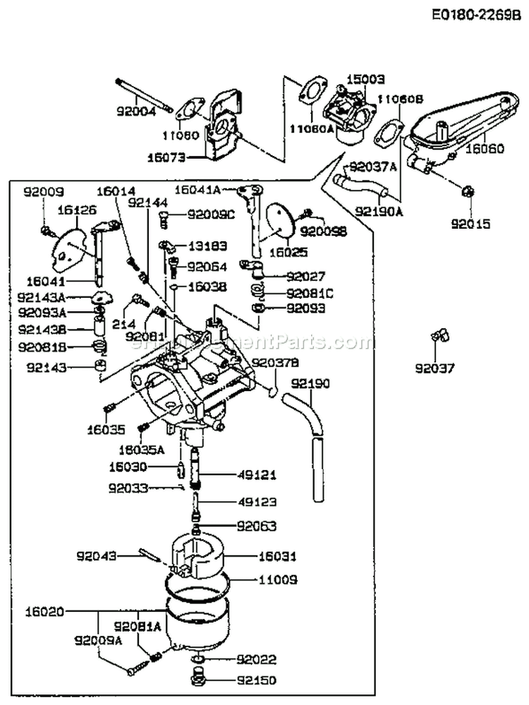 Page B Diagram and Parts List for FC540V AS13 Kawasaki Engine