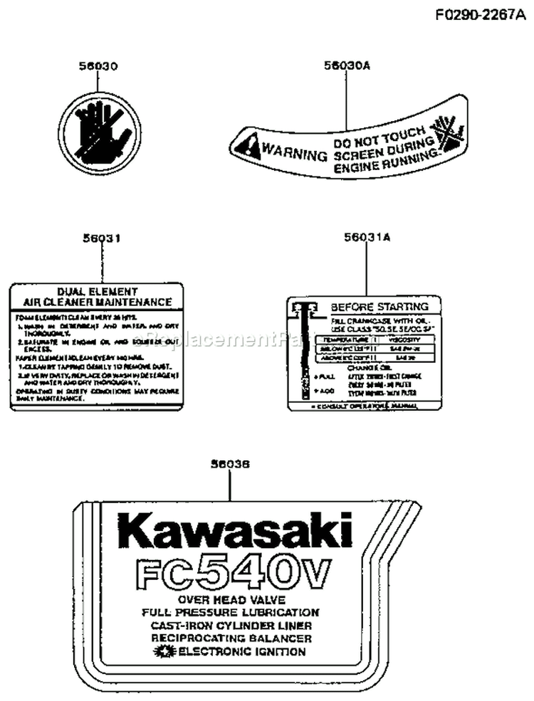 Page H Diagram and Parts List for FC540V BS07 Kawasaki Engine