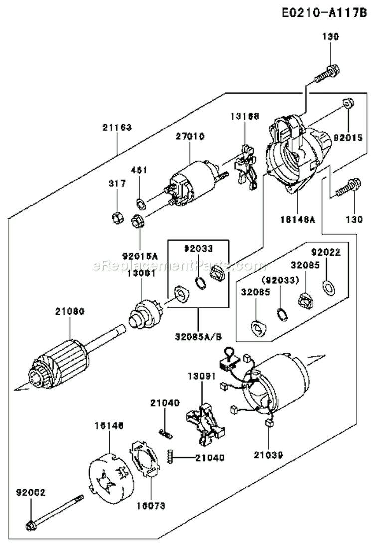 Page K Diagram and Parts List for FC540V DS16 Kawasaki Engine