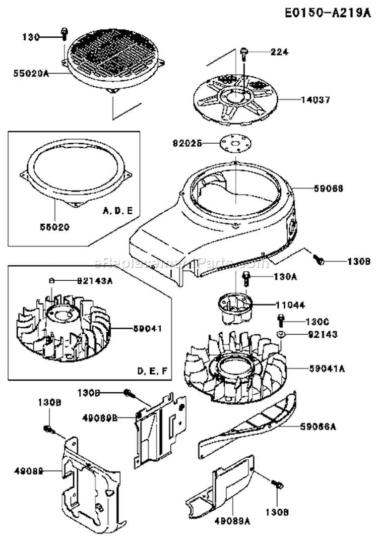 Page D Diagram and Parts List for FC540V DS16 Kawasaki Engine