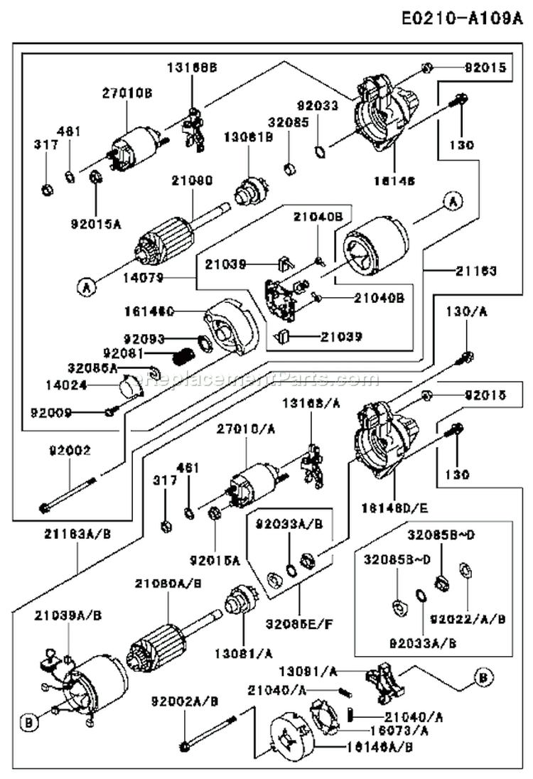 Page K Diagram and Parts List for FC540V HS03 Kawasaki Engine