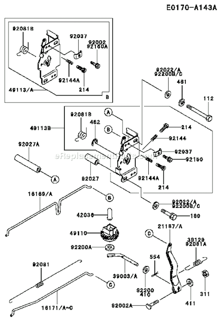 Page C Diagram and Parts List for FC540V HS03 Kawasaki Engine