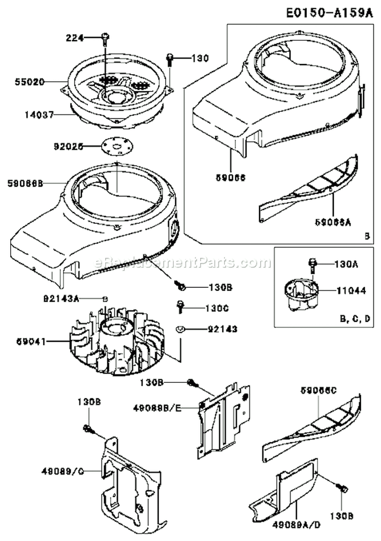 Page D Diagram and Parts List for FC540V HS03 Kawasaki Engine