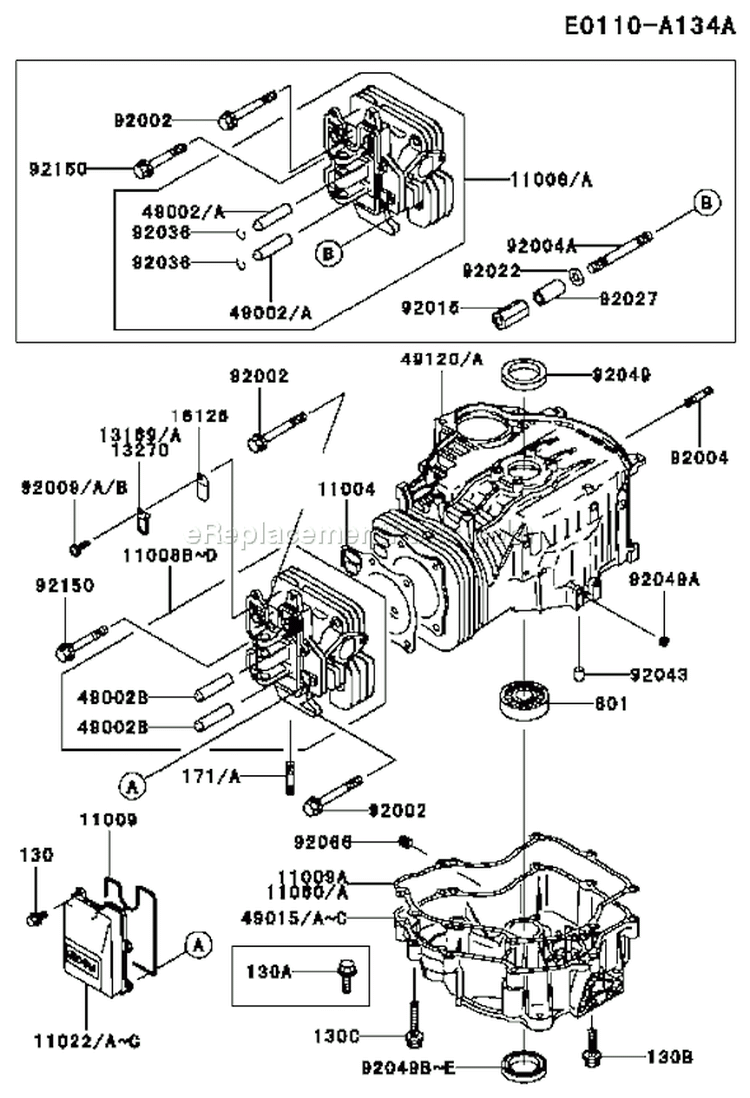 Page E Diagram and Parts List for FC540V HS03 Kawasaki Engine