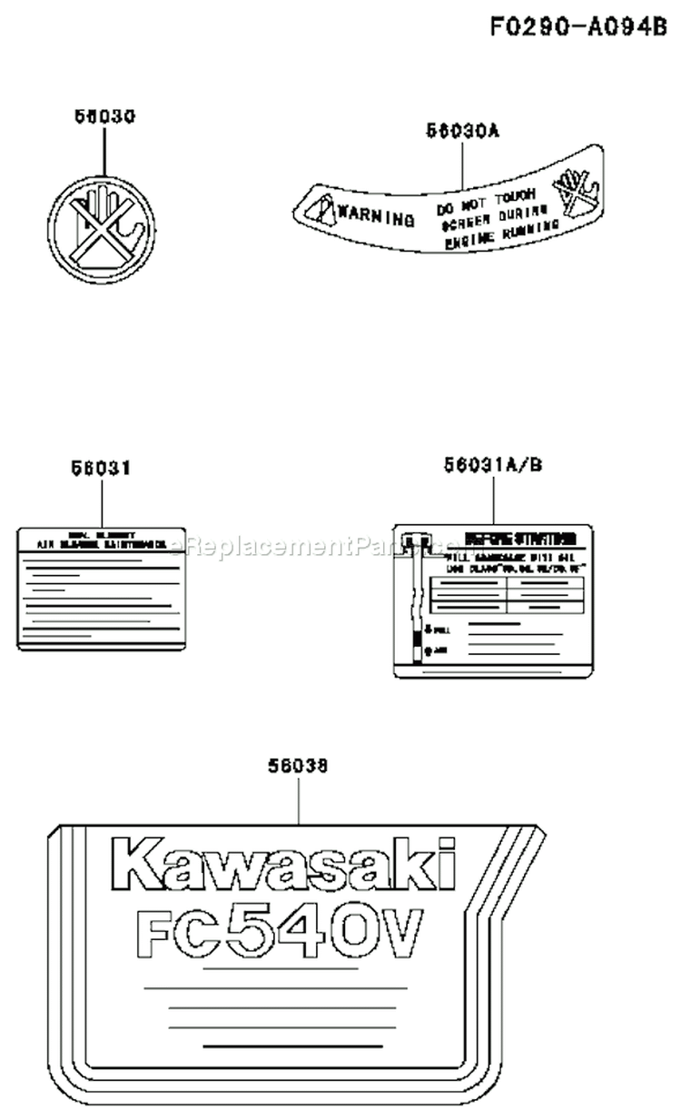 Page H Diagram and Parts List for FC540V HS03 Kawasaki Engine