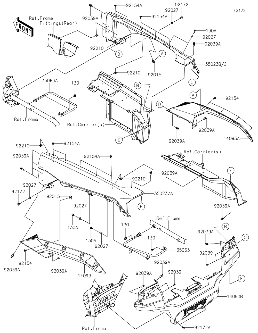 Rear Fender Diagram and Parts List for KRF1000ALF 2020 Kawasaki Lawn Tractor Accessories