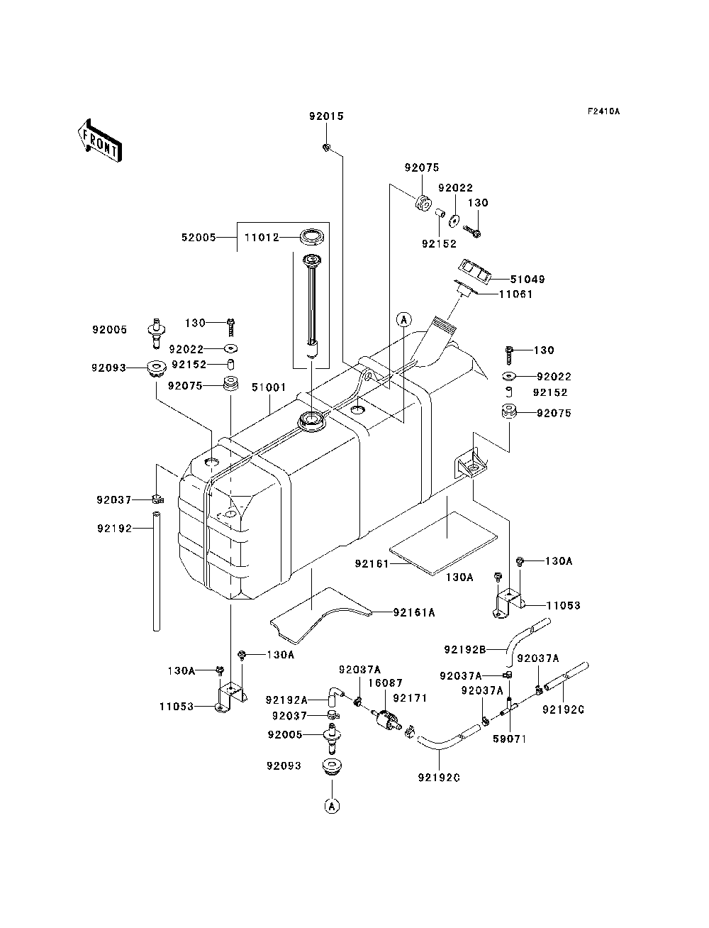 Fuel Tank Diagram and Parts List for KAF620K7F 2007 & Prior Kawasaki Lawn Tractor Accessories