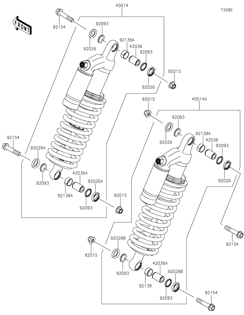 Shock Absorber Diagram and Parts List for KRF800JNFNL 2022 Kawasaki Lawn Tractor Accessories