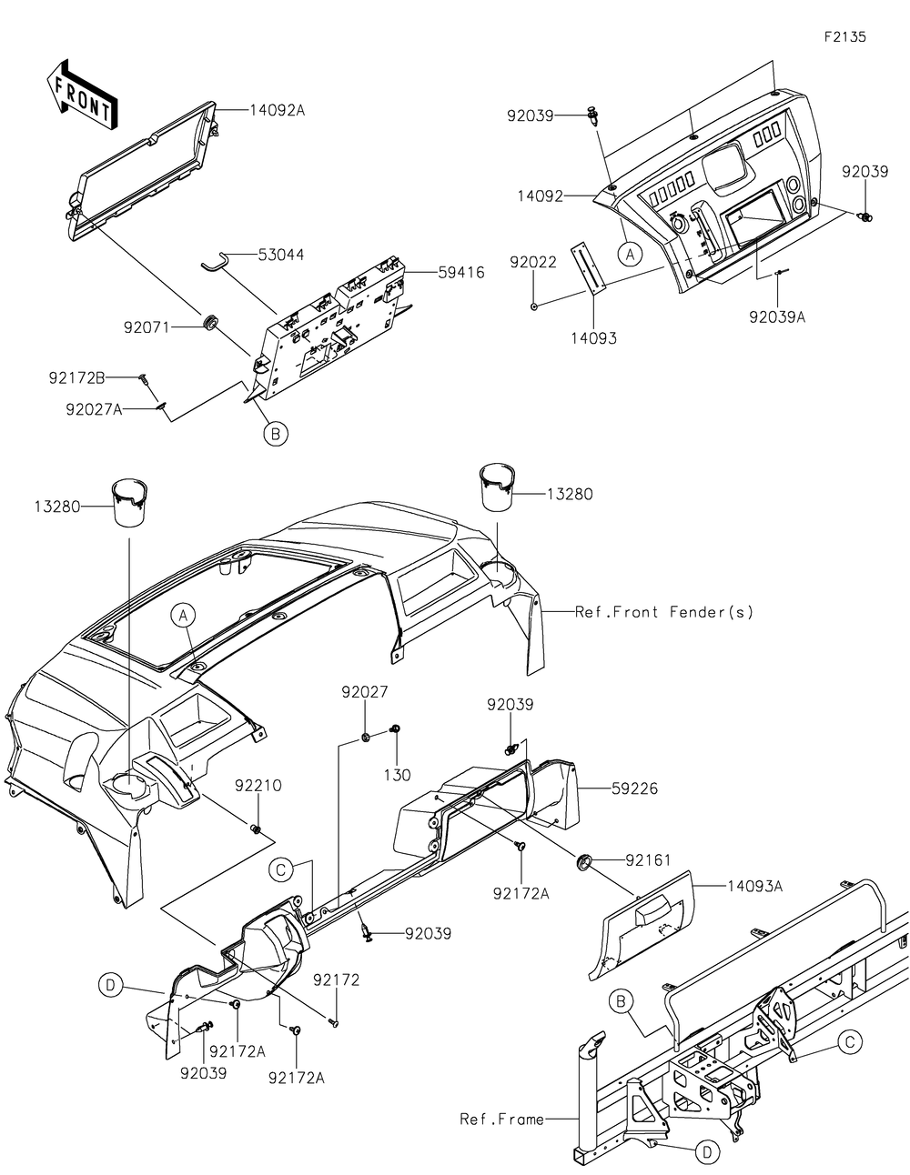 Front Box Diagram and Parts List for KAF820ENFNN 2022 Kawasaki Lawn Tractor Accessories