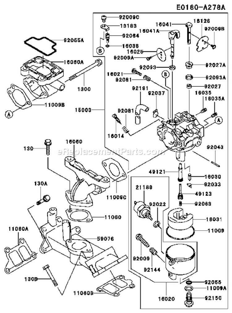 Page B Diagram and Parts List for FD501D AS00 Kawasaki Engine
