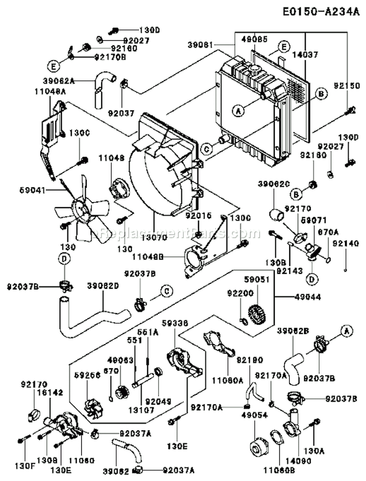 Page D Diagram and Parts List for FD501D AS00 Kawasaki Engine