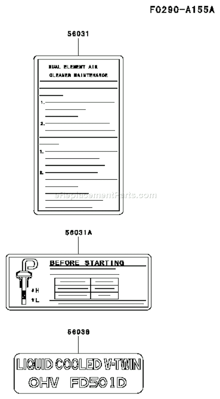 Page H Diagram and Parts List for FD501D AS00 Kawasaki Engine