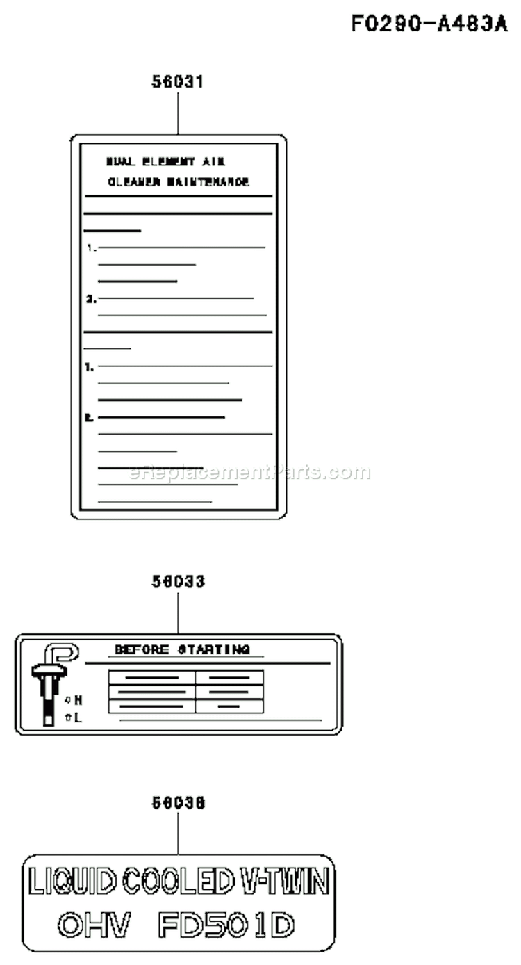 Page H Diagram and Parts List for FD501D AS01 Kawasaki Engine