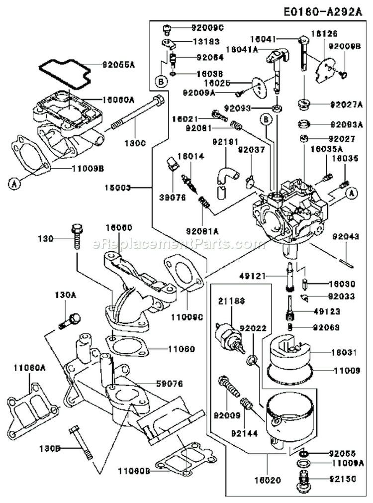 Page B Diagram and Parts List for FD501D AS02 Kawasaki Engine