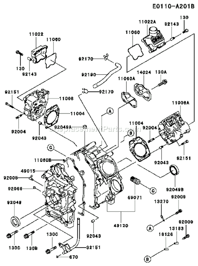 Page E Diagram and Parts List for FD501D AS01 Kawasaki Engine