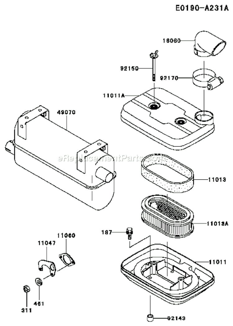 Page A Diagram and Parts List for FD501D AS02 Kawasaki Engine