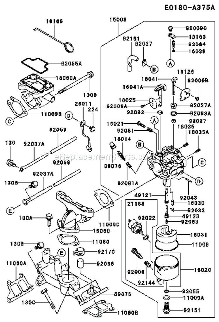 Page B Diagram and Parts List for FD501D AS05 Kawasaki Engine