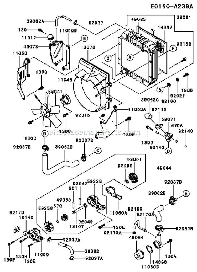 Page D Diagram and Parts List for FD501D AS02 Kawasaki Engine