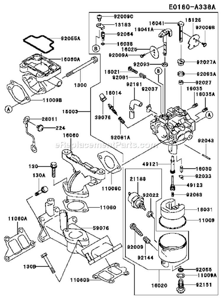 Page B Diagram and Parts List for FD501D AS03 Kawasaki Engine