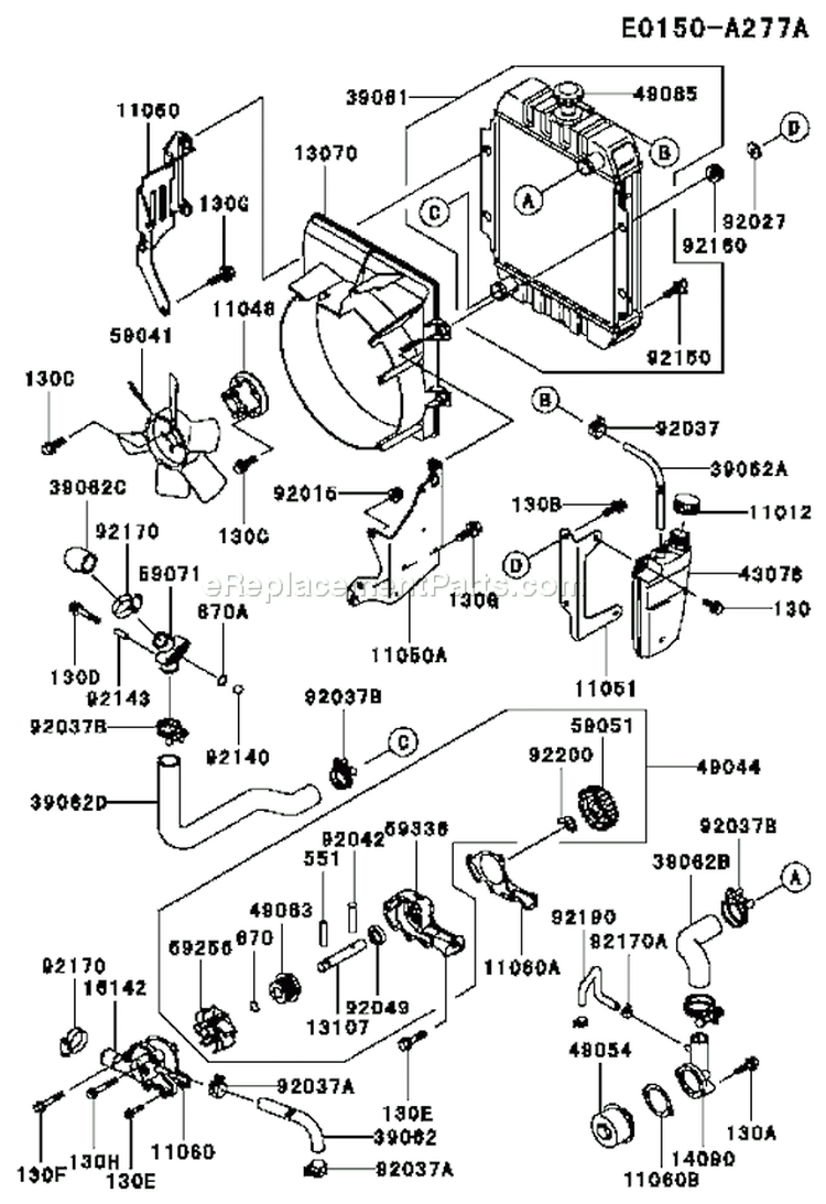 Page D Diagram and Parts List for FD501D AS03 Kawasaki Engine