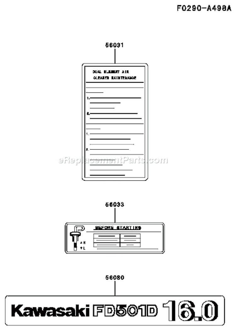 Page H Diagram and Parts List for FD501D AS03 Kawasaki Engine