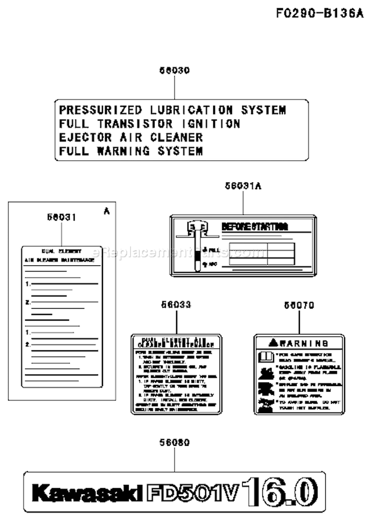 Page H Diagram and Parts List for FD501V BS03 Kawasaki Engine