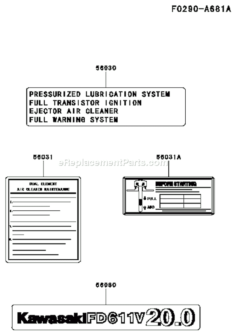 Page H Diagram and Parts List for FD611V AS00 Kawasaki Engine