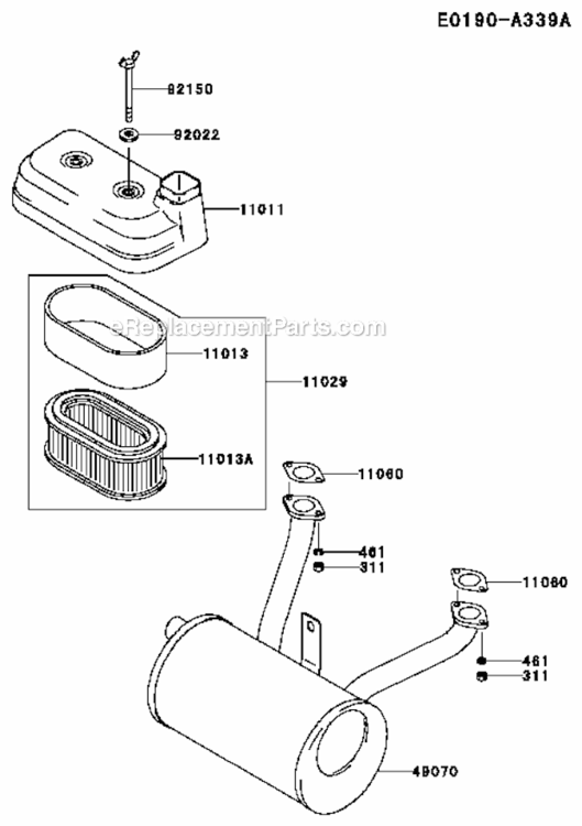 Air_FilterMuffler Diagram and Parts List for FD611V-FS01  Kawasaki Engine