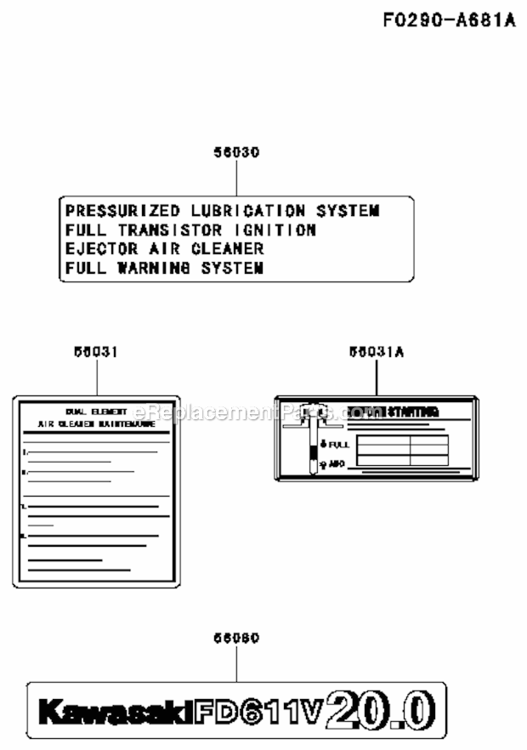 Page O Diagram and Parts List for FD611V-FS01  Kawasaki Engine