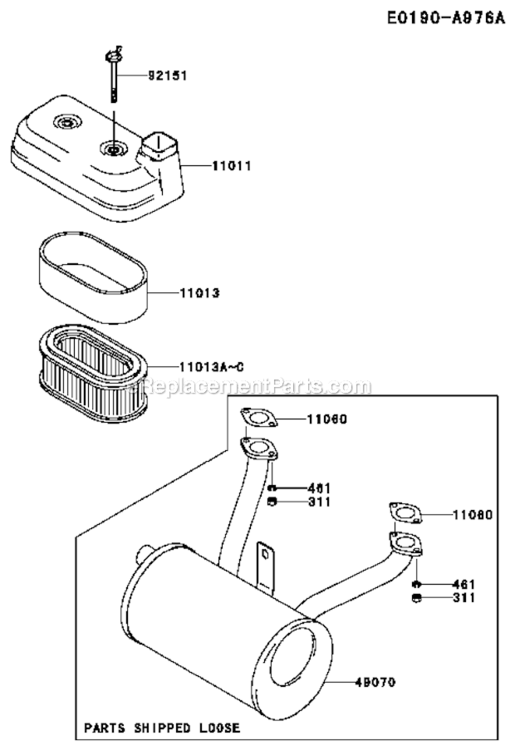 Page B Diagram and Parts List for FD611V-FS01  Kawasaki Engine