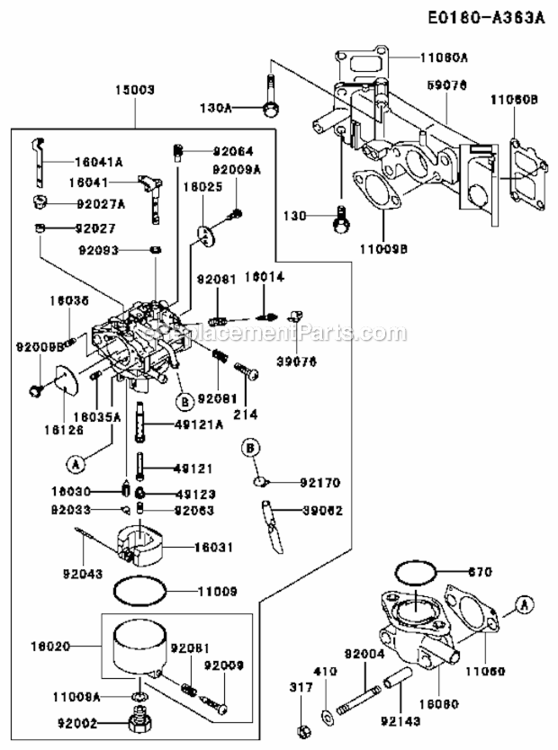 Carburetor Diagram and Parts List for FD611V-FS01  Kawasaki Engine