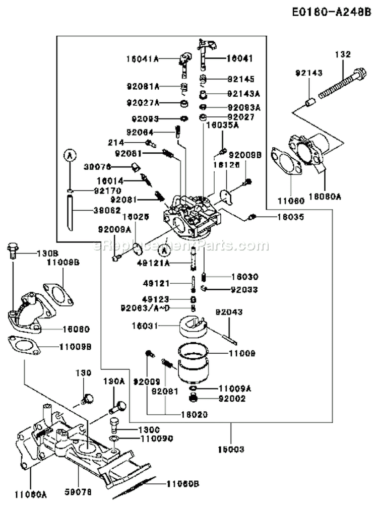 Page B Diagram and Parts List for FD620D AS14 Kawasaki Engine