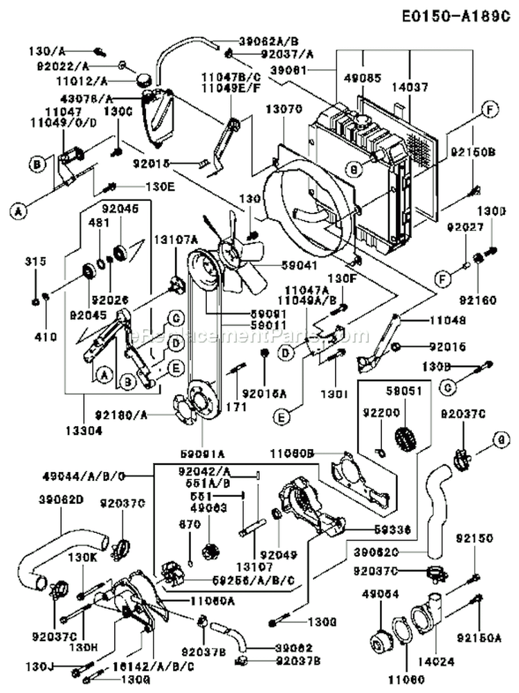 Page D Diagram and Parts List for FD620D BS08 Kawasaki Engine