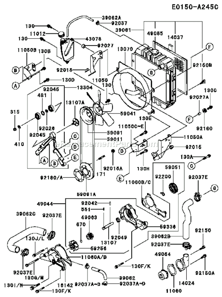 Page D Diagram and Parts List for FD620D CS16 Kawasaki Engine