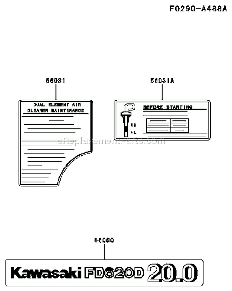 Page H Diagram and Parts List for FD620D CS16 Kawasaki Engine