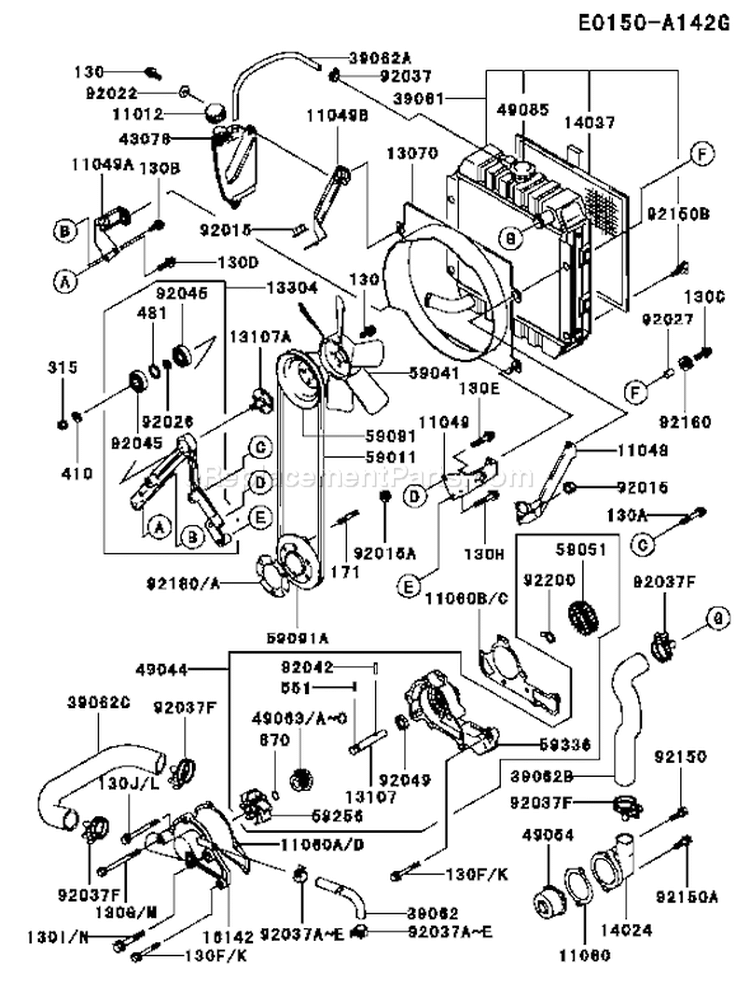 Page D Diagram and Parts List for FD620D BS21 Kawasaki Engine