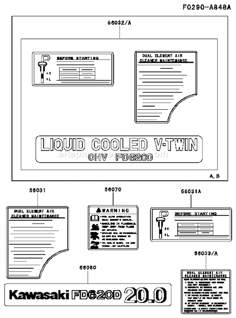 Page H Diagram and Parts List for FD620D BS21 Kawasaki Engine