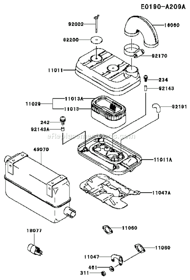 Page A Diagram and Parts List for FD620D DS12 Kawasaki Engine