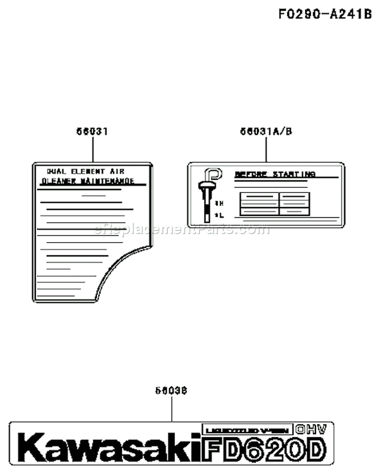 Page H Diagram and Parts List for FD620D DS12 Kawasaki Engine