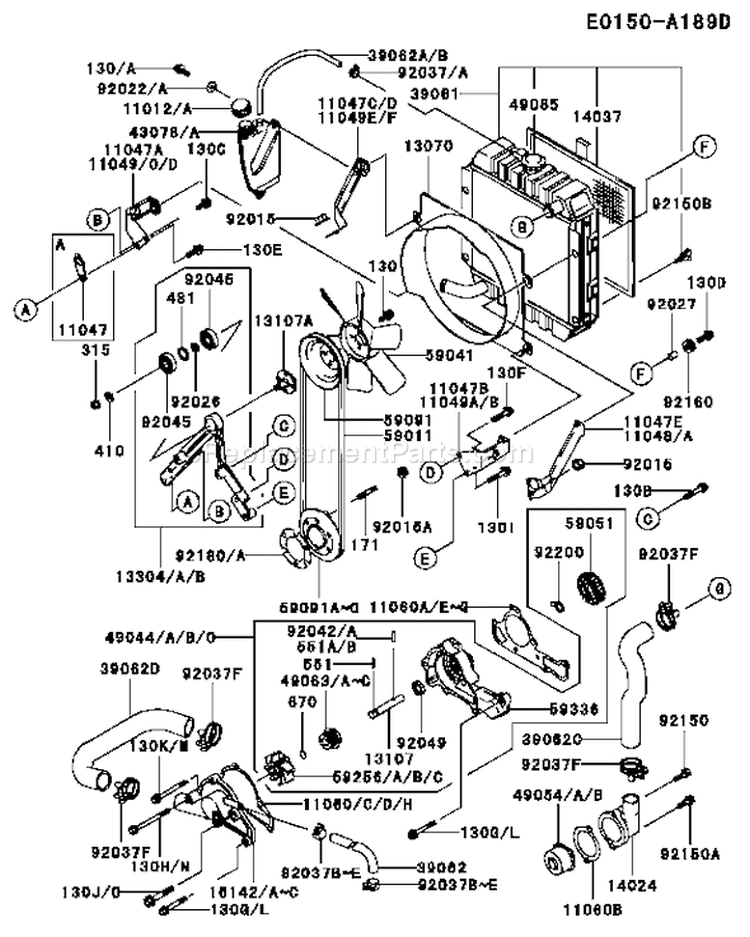 Page D Diagram and Parts List for FD620D AS03 Kawasaki Engine