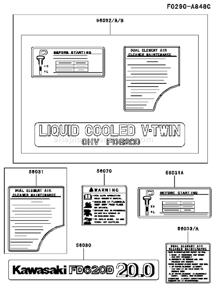 Page H Diagram and Parts List for FD620D AS03 Kawasaki Engine