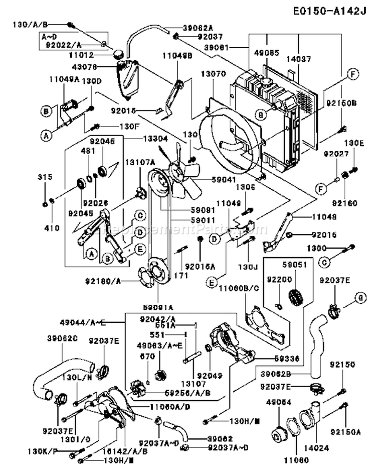 Page D Diagram and Parts List for FD620D CS13 Kawasaki Engine
