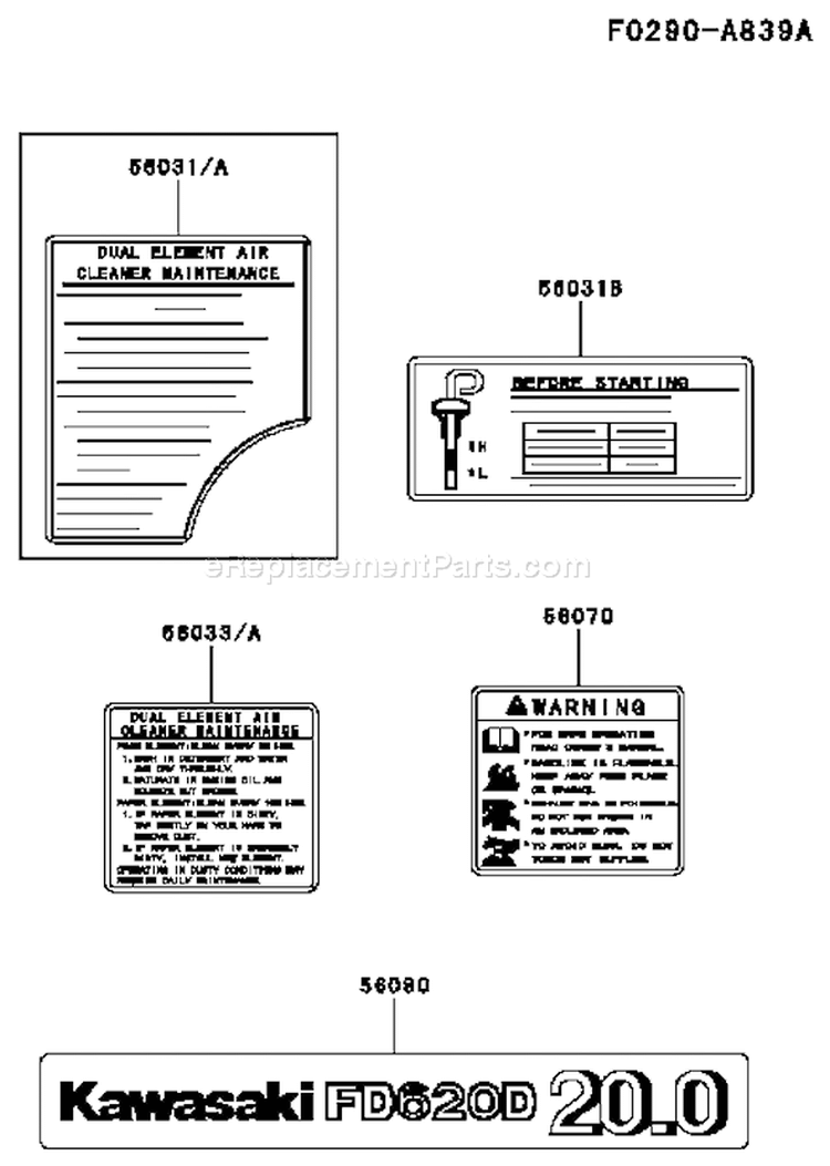 Page H Diagram and Parts List for FD620D AS18 Kawasaki Engine