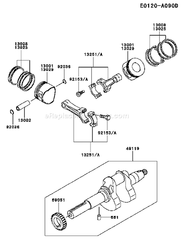 Page J Diagram and Parts List for FD620D MS12 Kawasaki Engine