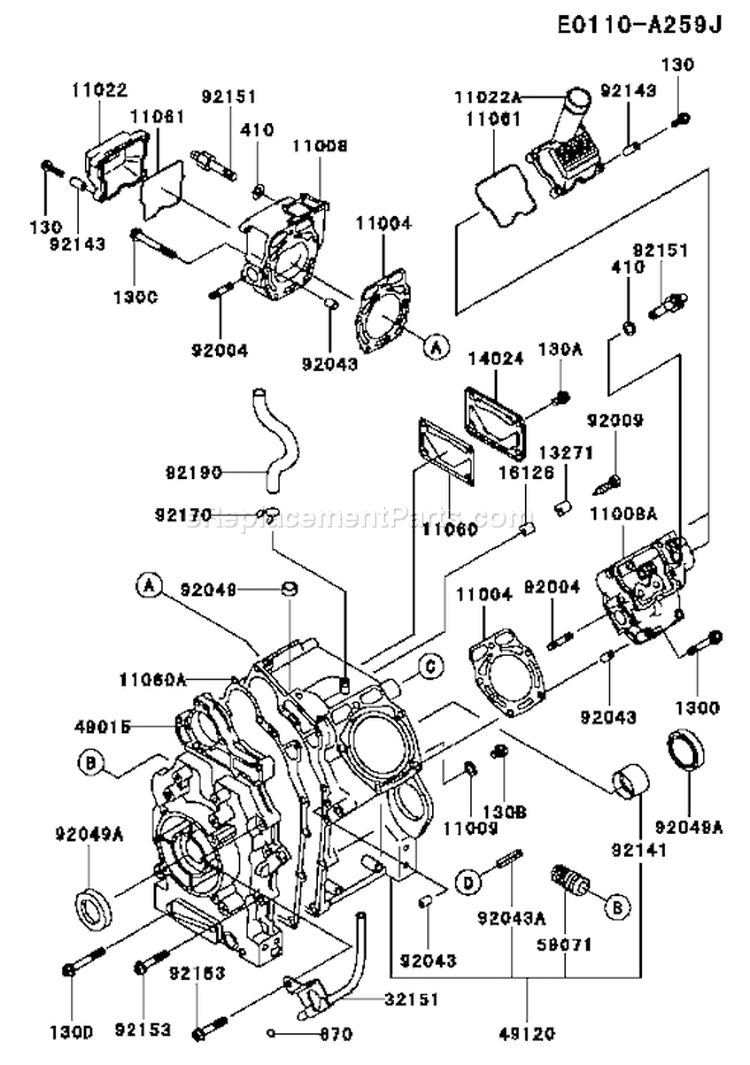 Page E Diagram and Parts List for FD620D MS12 Kawasaki Engine