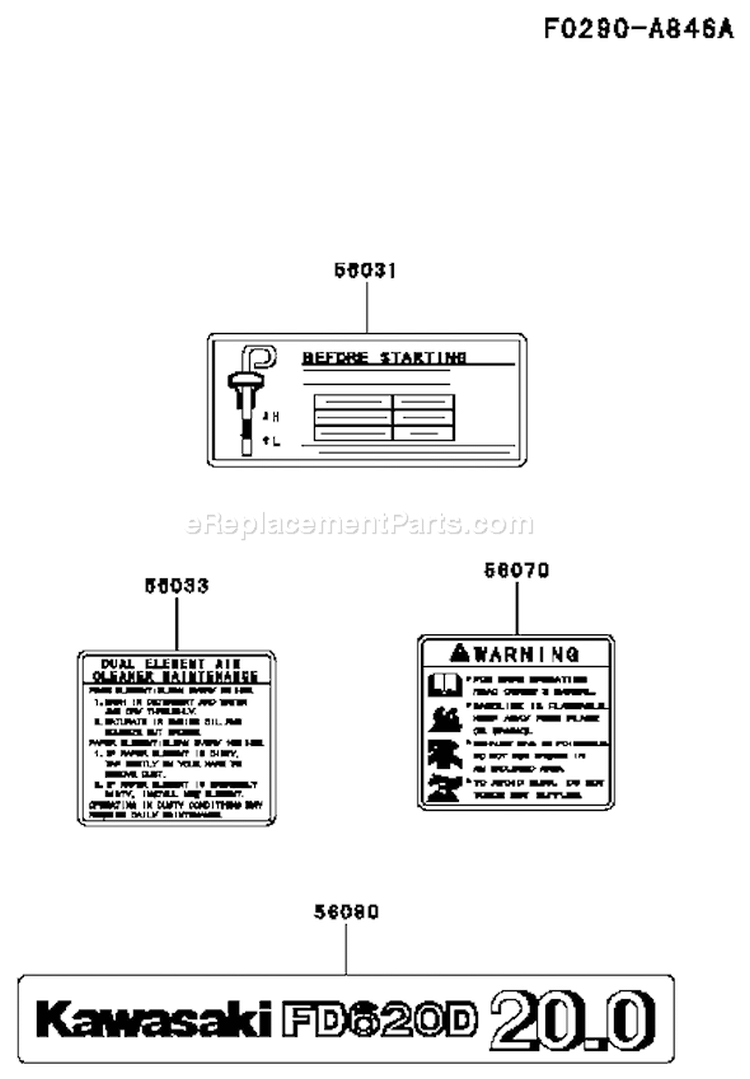 Page H Diagram and Parts List for FD620D MS12 Kawasaki Engine