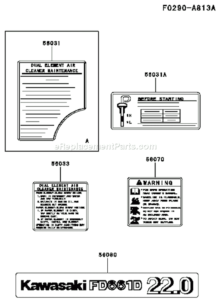 Page H Diagram and Parts List for FD661D BS00 Kawasaki Engine