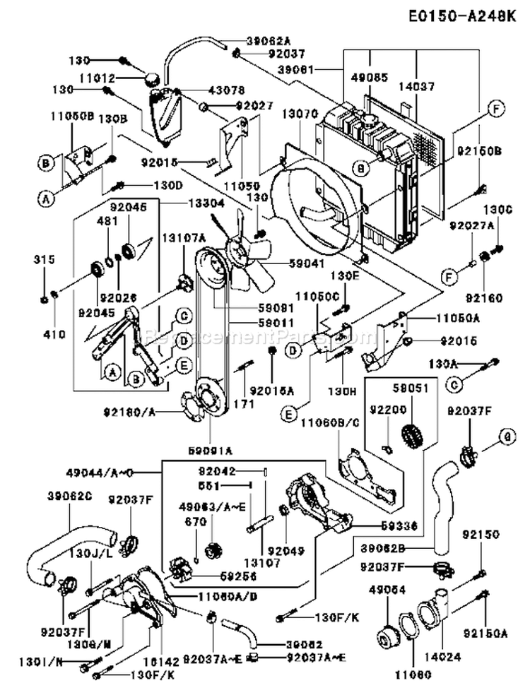 Page D Diagram and Parts List for FD661D ES02 Kawasaki Engine