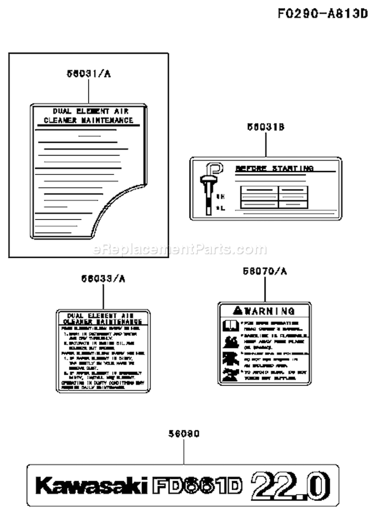 Page H Diagram and Parts List for FD661D ES02 Kawasaki Engine